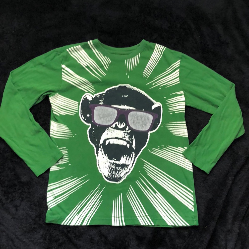 Boys XL‎ Size 14 Green Long Sleeve Sunglass Monkey